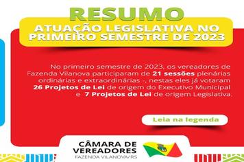 Resumo da atuação legislativa no primeiro semestre de 2023.