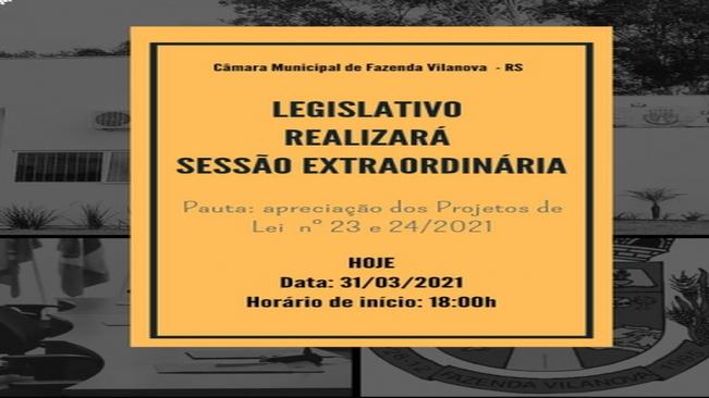 SESSÃO EXTRAORDINÁRIA SERÁ REALIZADA HOJE (31/03)